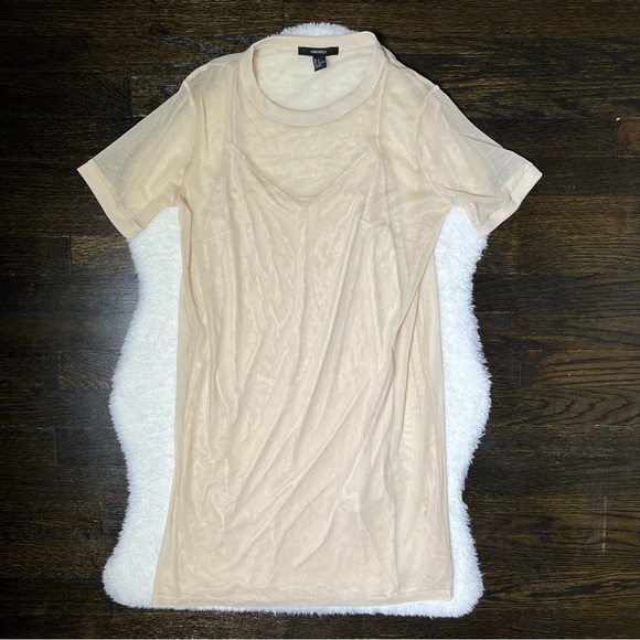 Forever 21 Tan Multilayer Mesh Shirt and Slip Dress Small - Picture 1 of 10